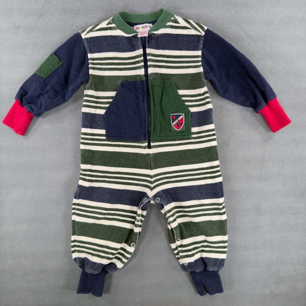 Vintage Gymboree Baby Boys Striped Ribbed Cotton Romper One Piece Small